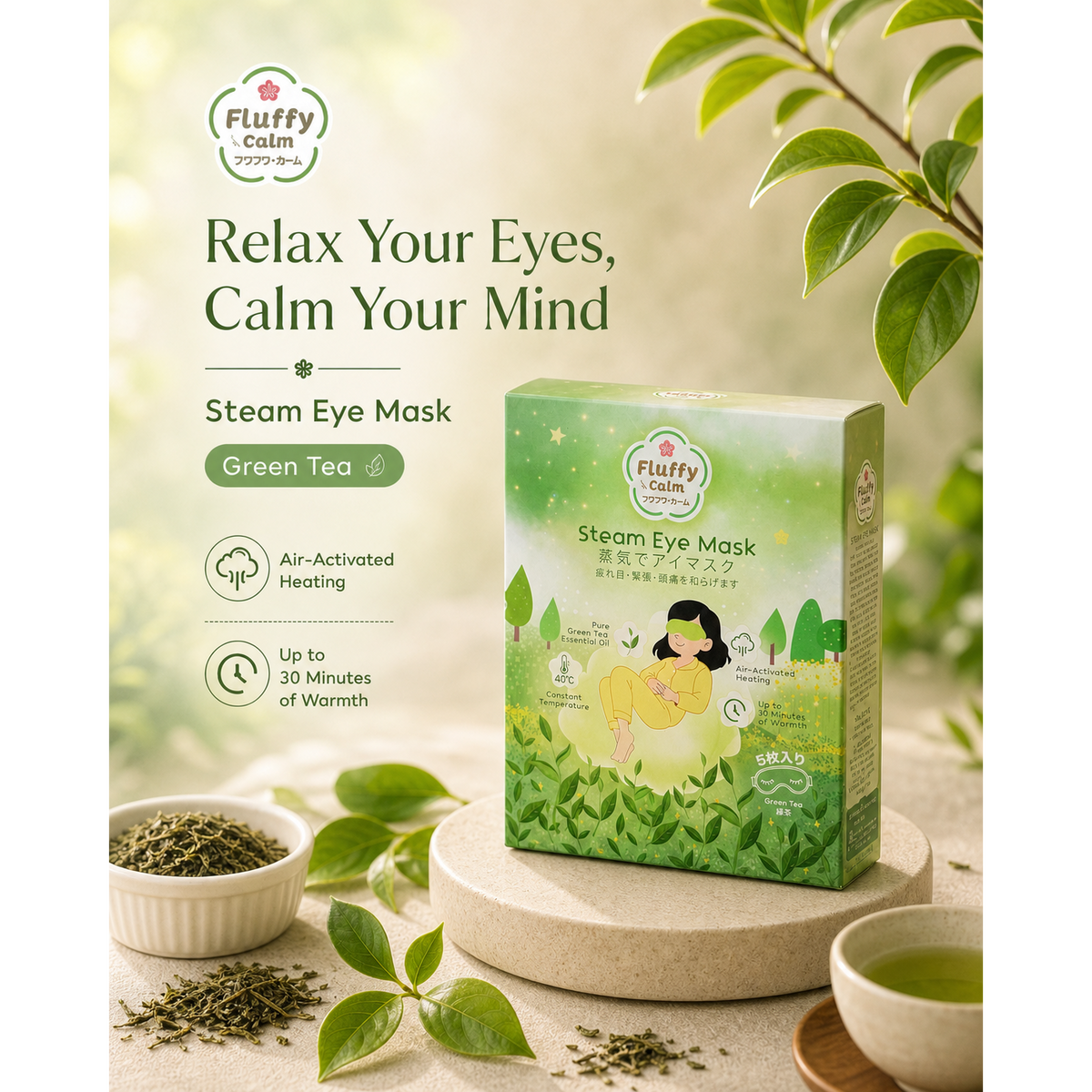 Fluffy Calm Steam Eye Mask Green Tea – product details 1
